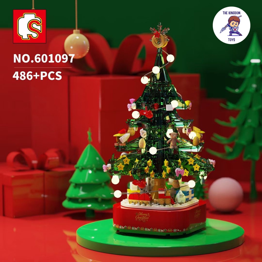 Đồ Chơi Lắp Ráp Giáng Sinh Noel Mô Hình Cây Thông Noel Hộp Nhạc Dây Cót Phát Sáng Merry Christmas 601097