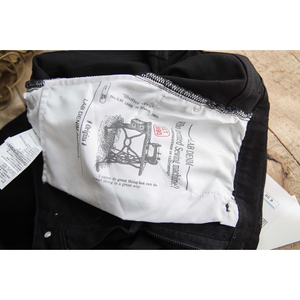 Quần jean nam LAB+COTTONLAB quần bò nam màu đen trơn, rách gối cao cấp chất co giãn không phai màu LAB10401