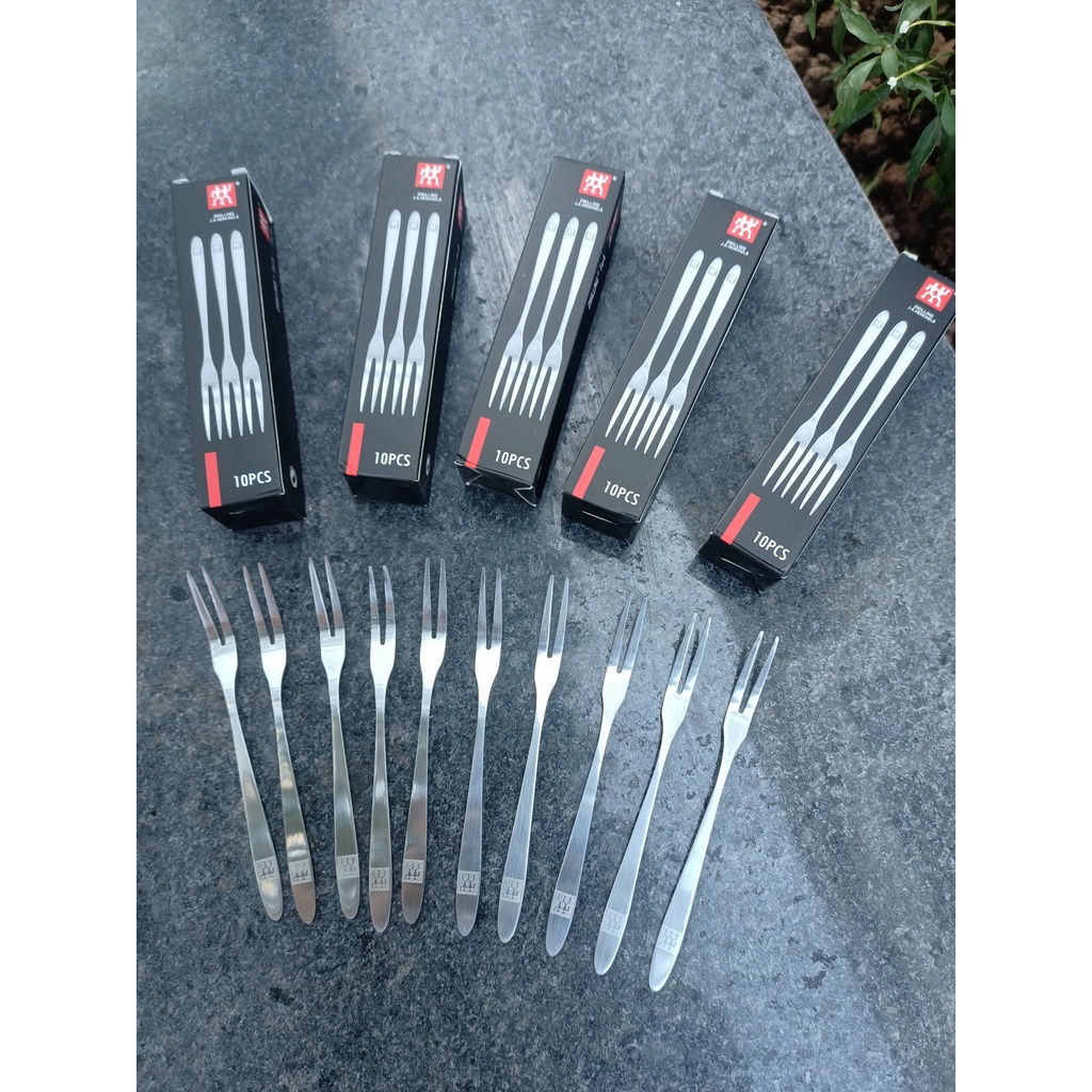 Hộp 10 dĩa xiên inox mini sáng bóng tiện ích