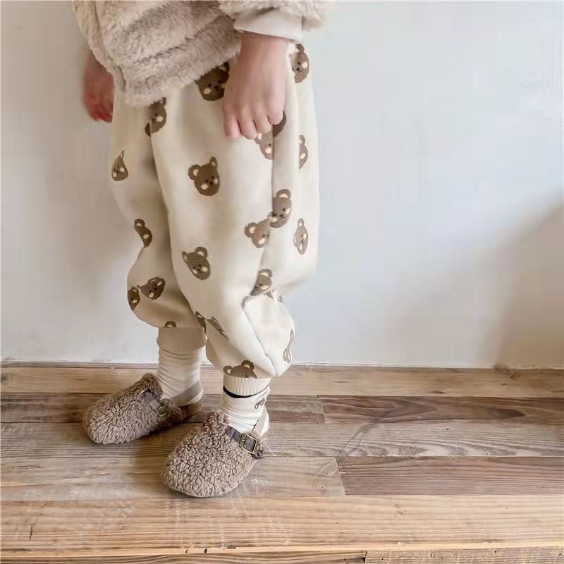 Quần Dài Thể Thao Vải Cotton Lót Lông Cừu Thời Trang Mùa Đông Cho Bé