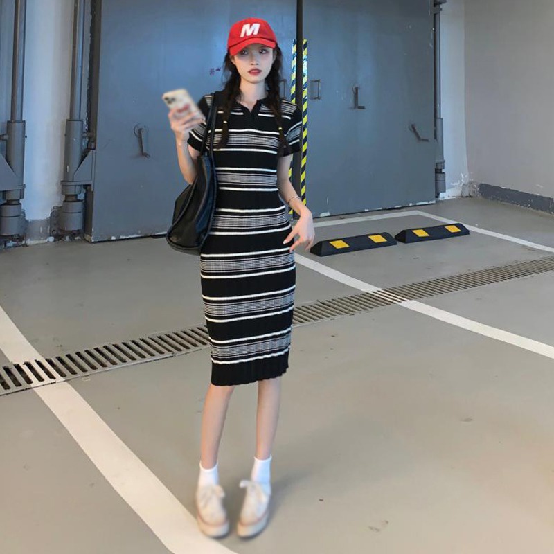 Đầm Ngắn Tay Cổ Bẻ Thời Trang Hàn Quốc Cho Nữ