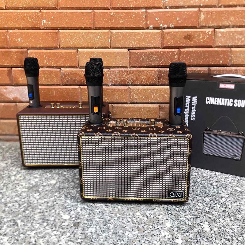 Loa Karaoke Bluetooth Xách Tay Di Động,Tặng Kèm 2 Micro Không Dây