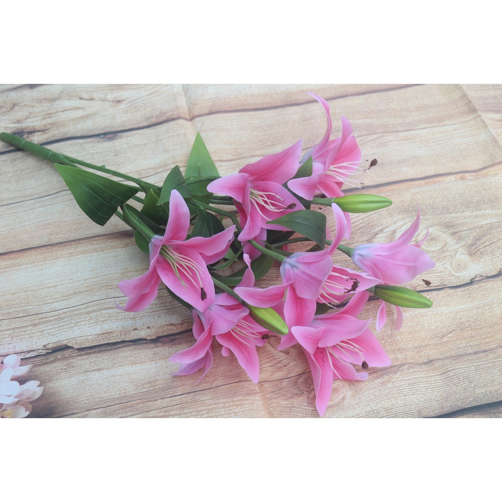 Hoa ly cành 9 bông 3 nụ- chất liệu cao su- Hoa giả mà như thật