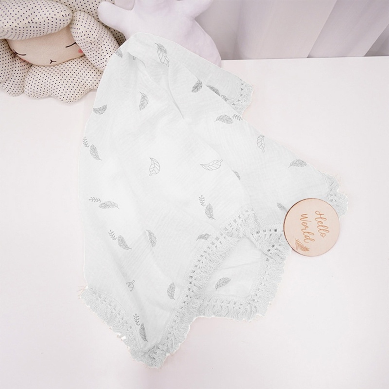 Chăn Quấn Em Bé Bằng Cotton Nguyên Chất Phối Tua Rua In Họa Tiết Xinh Xắn