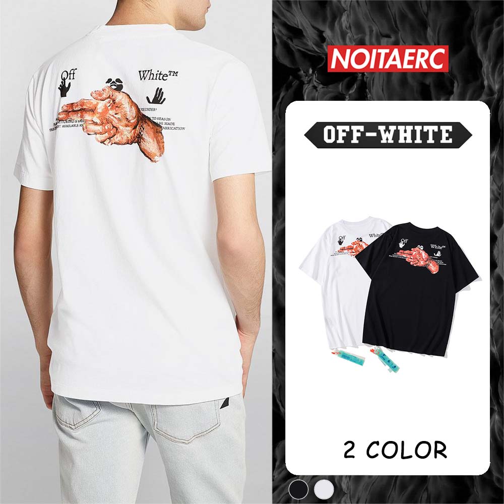 OFF-WHITE OFFWHITE Áo Thun Off white Tay Ngắn In Chữ 2 Màu Thời Trang Cho Cặp Đôi