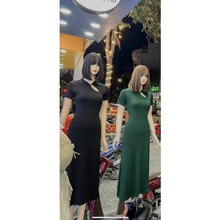 Đầm body cổ tàu dáng xòe cực kỳ hack dáng ( chất thun gân )
