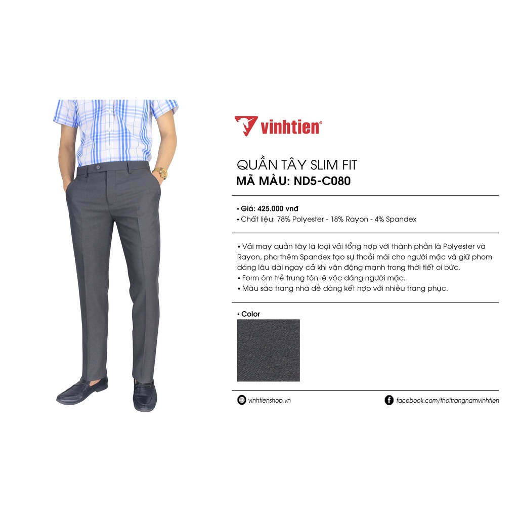 Quần tây 0ly trơn slimfit 399 Vĩnh Tiến