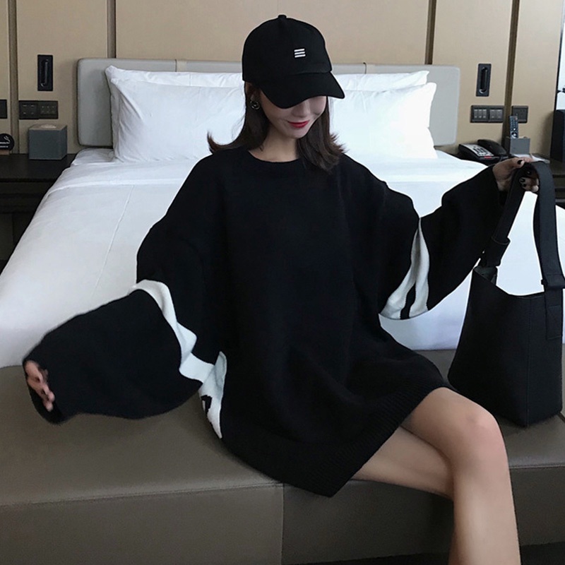 Áo Nỉ Dài Tay Màu Sắc Tương Phản Phong Cách Hàn Quốc Dành Cho Nữ