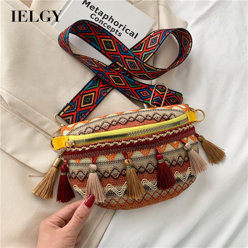Túi Đeo Chéo Có Khóa Kéo Phối Tua Rua Phong Cách Dân Tộc Thời Trang Cho Nữ