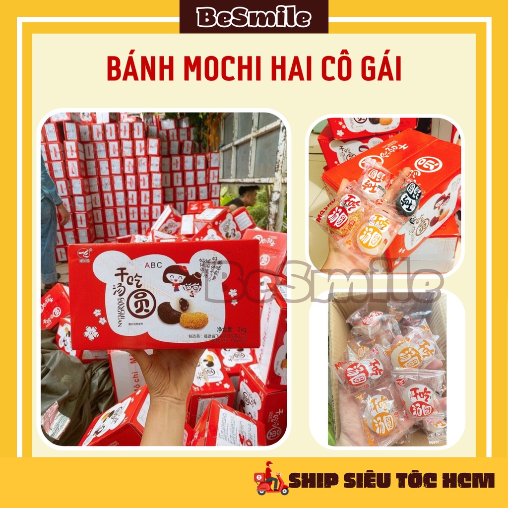 Bánh Mochi Đài Loan Hai Cô Gái Nhân Mè Đen, Nhân Mè Trắng, Nhân Đậu Phộng Thung 1Kg BESMILE