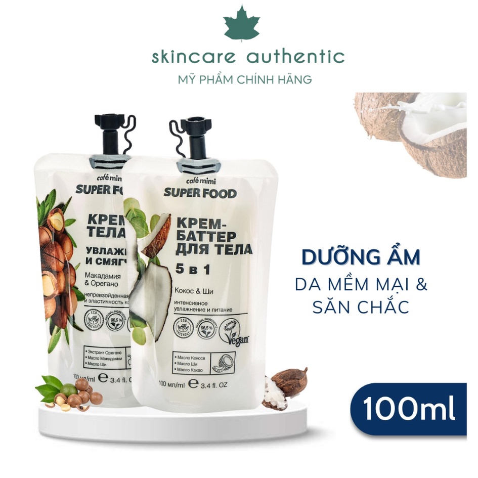 Kem Dưỡng Ẩm Và Nuôi Dưỡng Da Toàn Thân CAFÉ MIMI Coconut & Shea, Macadamia & Oregano 100ml