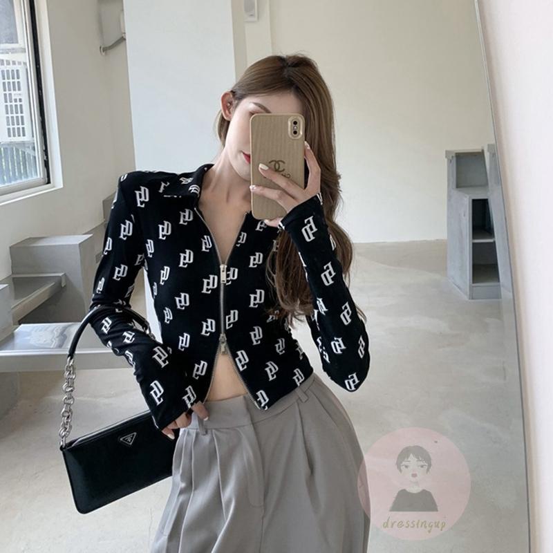 Áo Thun Dài Tay Khóa Kéo Trước Thời Trang Nữ