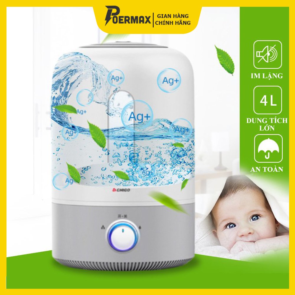 Máy phun sương tạo ẩm thông minh Chigo, Có ion bạc kháng khuẩn,kiểm soát lưu lượng nước-Bảo hành 12 tháng