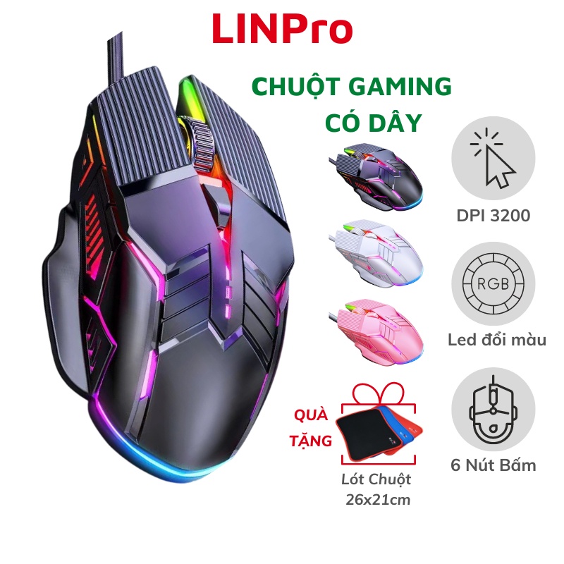 Chuột Gaming, Chuột Chơi Game có dây S800 Led RGB 6 nút bấm 3200 DPI dành cho Game thủ/ Văn phòng - chính hãng LINPRO