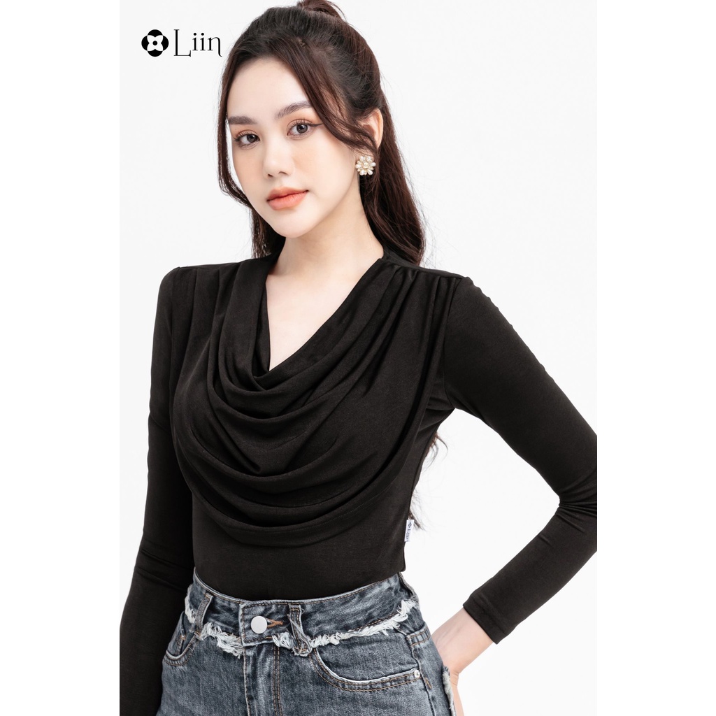 Áo chất liệu thun giấy trơn cổ đổ kiểu ôm body mặc tôn dáng Liin Clothing A2660