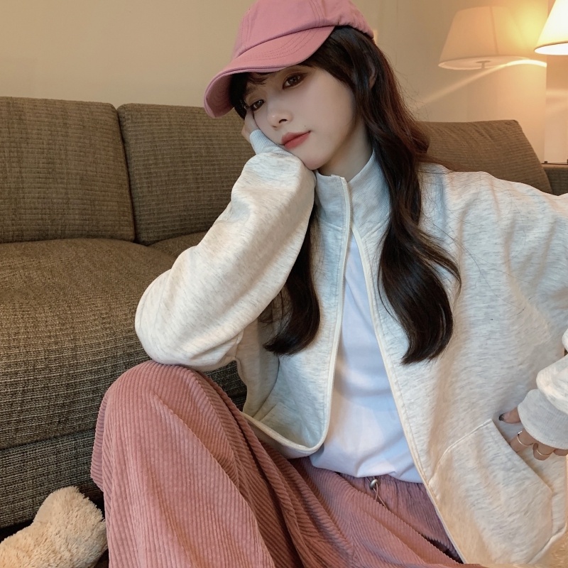 Áo Khoác Cardigan Tay Dài Cổ Đứng Form Rộng Theo Phong Cách Preppy Dễ Phối Đồ