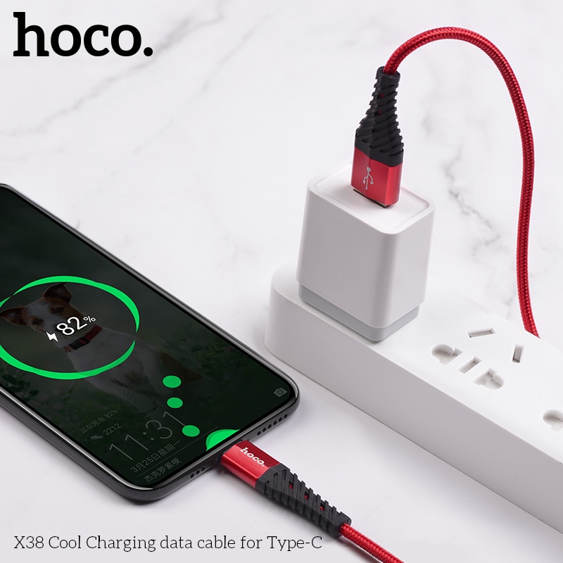 Dây sạc Hoco X38 Micro Type-C hỗ trợ dòng 2.4A 12W bọc dù chống đứt gãy dài 1 mét dành cho android: samsung, oppo, vivo