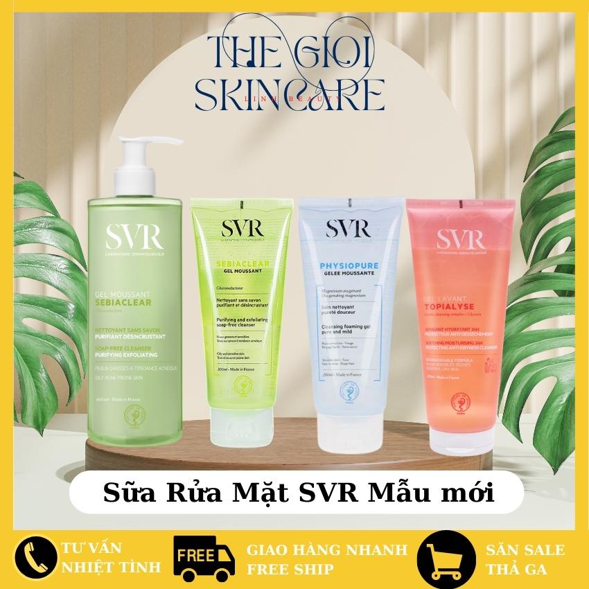 Sữa rửa mặt SVR, sữa rửa mặt xanh lá xanh dương và hồng, cho da dầu mụn da khô nhạy cảm làm sạch dịu nhẹ 200ml và 400ml