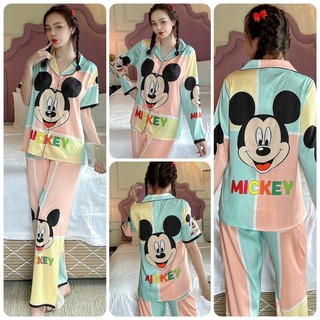 Đồ bộ lụa xước cao cấp Mickey