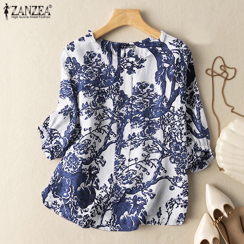 Áo nữ ZANZEA tay 3 / 4 họa tiết vintage thời trang