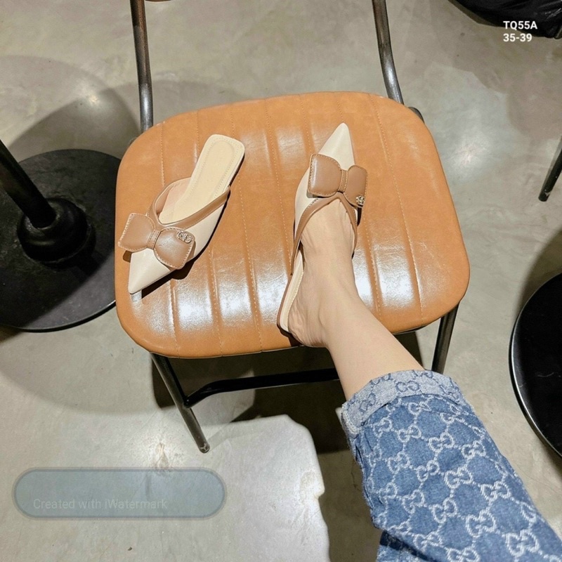 Giày sục mũi nhọn đế bệt nơ thời trang xinh xắn hót 2023 siêu xinh.