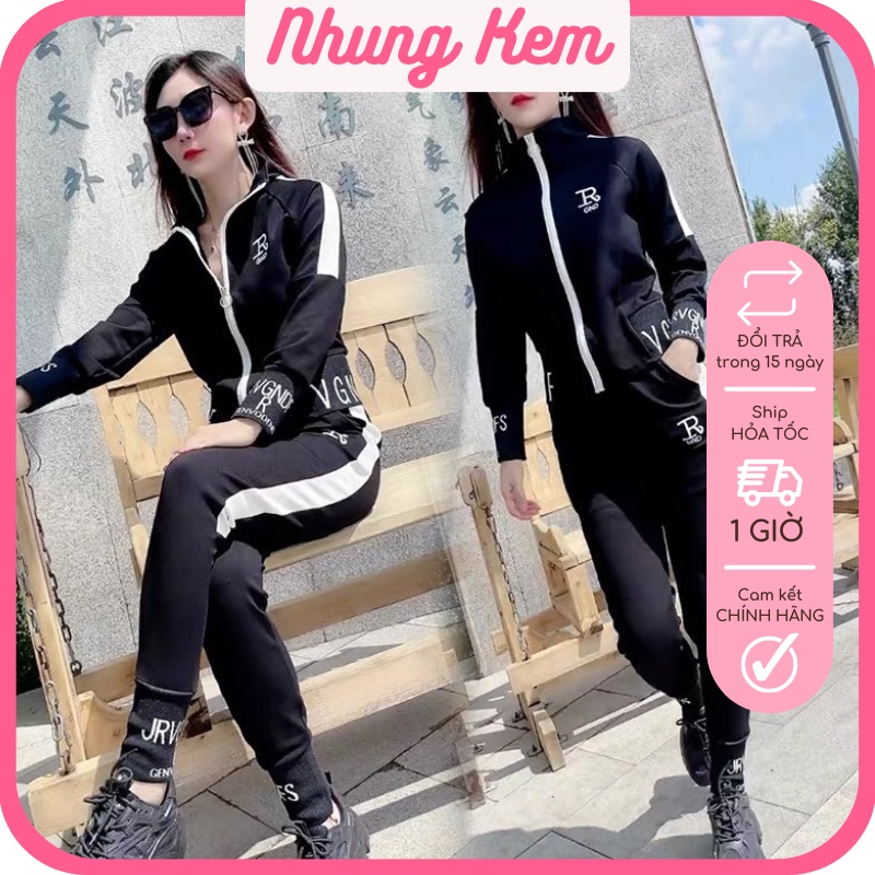 Đồ bộ thu đông nữ, bộ thể thao mùa đông mặc nhà đi chơi đi tập chữ R - xưởng may Nhung Kem