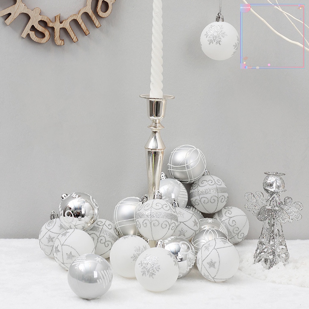 [do1] Set 24 Trái Châu Nhựa PVC Chống Vỡ Họa Tiết Bông Tuyết Giáng Sinh Nhiều Phong Cách Trang Trí Cây Thông Noel