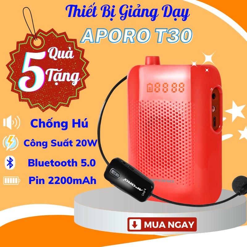 Máy trợ giảng không dây Aporo T30, công suất 20W, pin khỏe 2200mAh, dành cho giáo viên - Máy trợ giảng Aporo T30 có dây