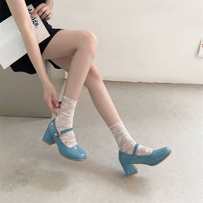 Giày lolita giày mary jane Giày Cao Gót Da Đế Dày Phong Cách Retro Pháp Thời Trang Mùa Hè 2022