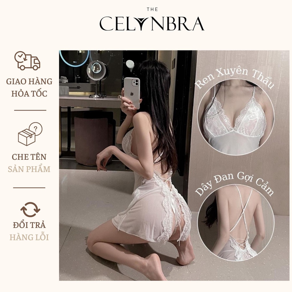 Váy ngủ voan xuyên thấu lưng đan dây mảnh gợi cảm THE CELYNBRA - V35