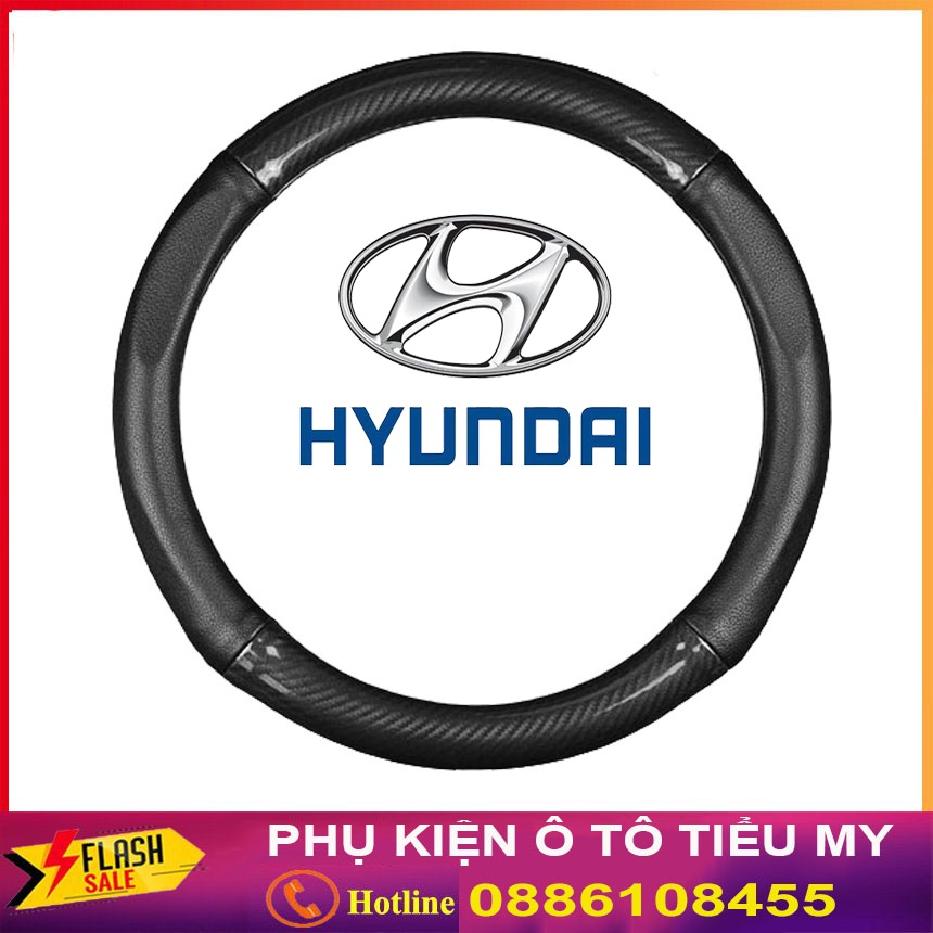 Bọc vô lăng Sợi Carbon HUYNDAI cao cấp, size 38 dành cho xe 4 - 7 chỗ màu đen, chất liệu da dày dặn