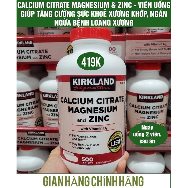 [Hàng Mỹ]date/2026 Viên uống Kirkland Calcium Citrate Magnesium and Zinc 500v