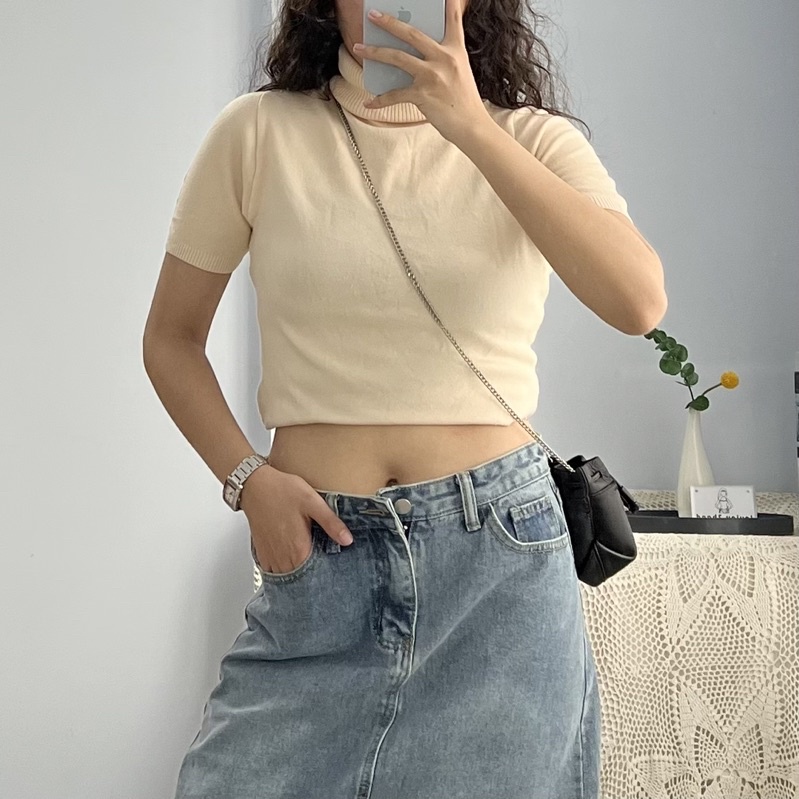 Áo len hồng kem