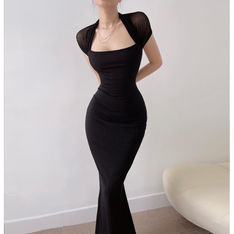 đầm đuôi cá dây choàng cổ phối lưới mặc nhiều kiểu - CarotShop