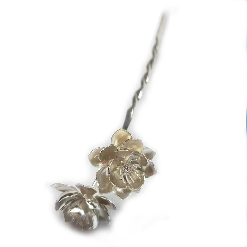 Kẹp Tóc Hoa Sen Mạ Bạc 925 Phong Cách Retro Cho Nữ