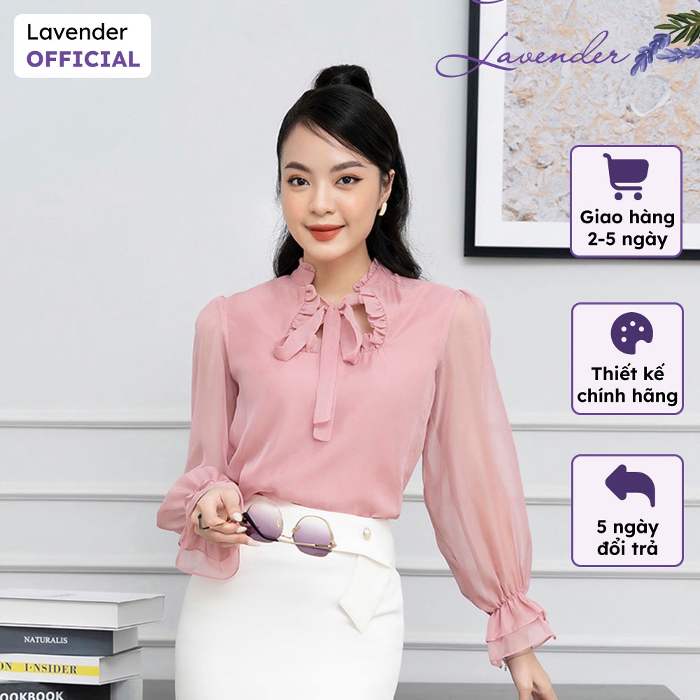 Áo sơ mi công sở nữ hồng LAVENDER cổ nơ tay dài cao cấp A2427