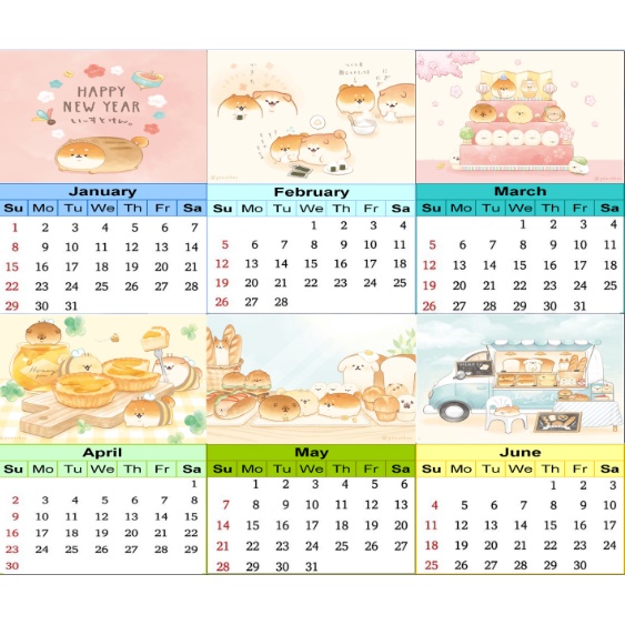 Lịch để bàn mini chó bánh mỳ yeastken 2024 LMI1a lịch hoạt hình dễ thương 12x9cm