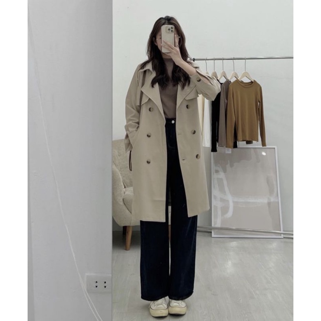 Áo khoác nữ mangto dáng dài 2 lớp kèm đai chất umi loại 1 Quảng Châu - Ảnh thật Yena Closet