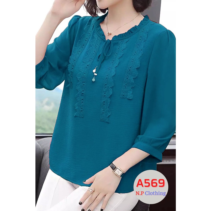 Áo Kiểu Trung Niên Nữ A568 - Kiểu Áo Trung Niên Form Rộng Cổ Tròn Thắt Nơ Trang Nhã | Thời Trang Trung Niên Nữ U40 U50