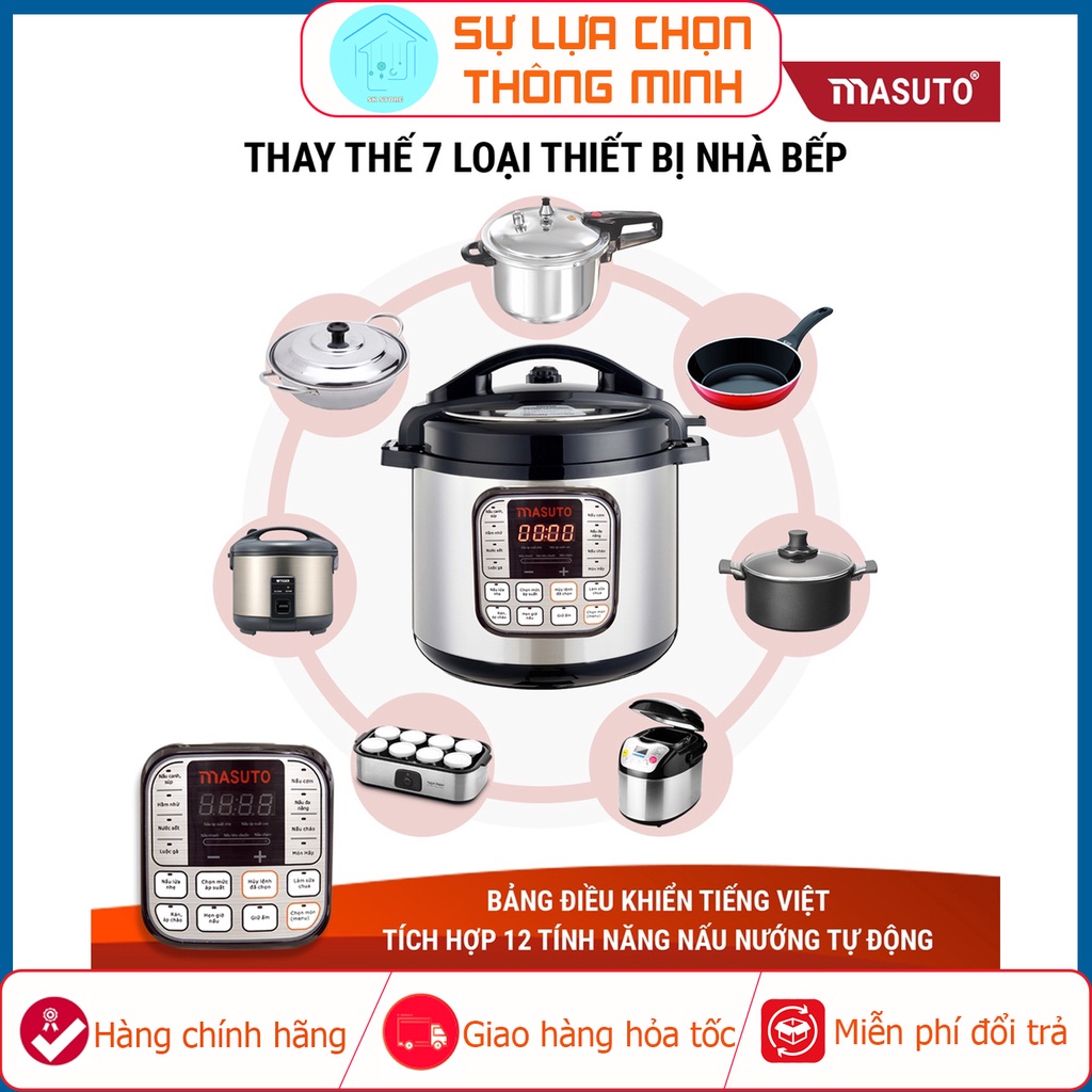 Nồi Áp Suất Masuto LG-06A - Công Suất 1000W - Dung Tích 6L - 7 Chức Năng - Ruột Inox 304 Nguyên Khối - Hàng Chính Hãng