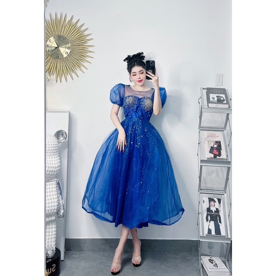 MS1353Y ĐẦM CÔNG CHÚA KIM TUYẾN XOÈ PHỒNG ĐÍNH NGỌC TRAI full size S/M/L/XL