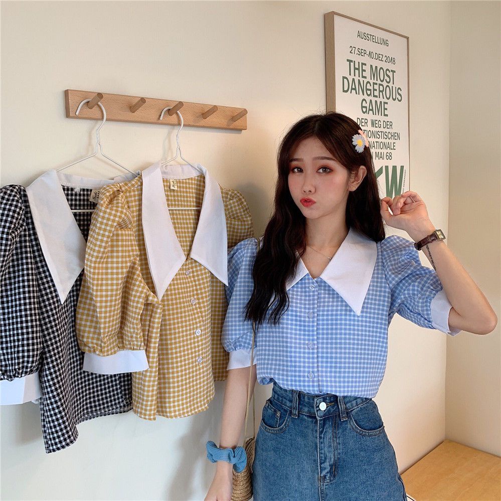 Áo Sơ Mi Tay Phồng Họa Tiết Kẻ Sọc Phong Cách Pháp Cổ Điển Thời Trang Cho Nữ