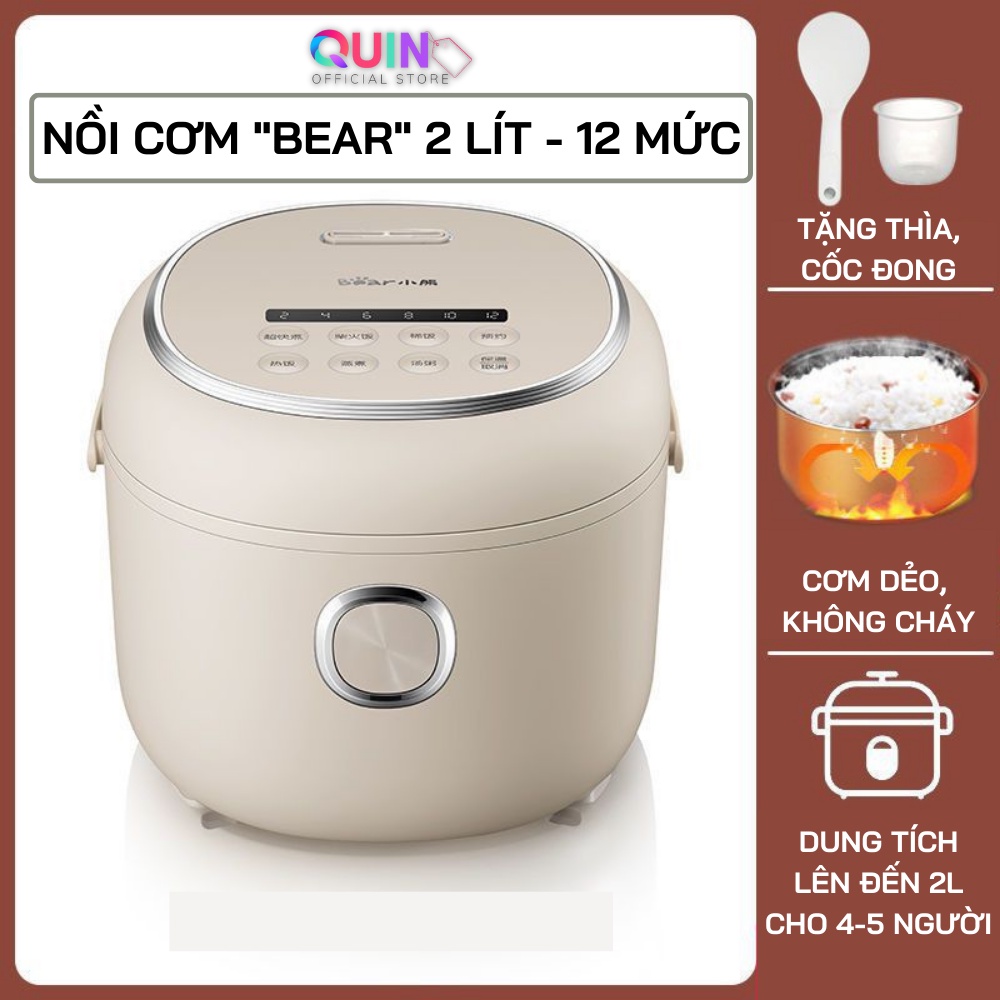 Nồi Cơm Điện "BEAR" Thông Minh Dung Tích 2L, Đa Dạng Chế Độ Nấu, Điều Chỉnh Nhiệt Độ Hẹn Giờ, Tặng Kèm Đồ Nấu
