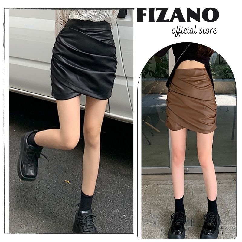 Chân váy nữ da trơn mềm 2 vạt chéo có lót trong ôm body hàng Quảng Châu cao cấp fizano