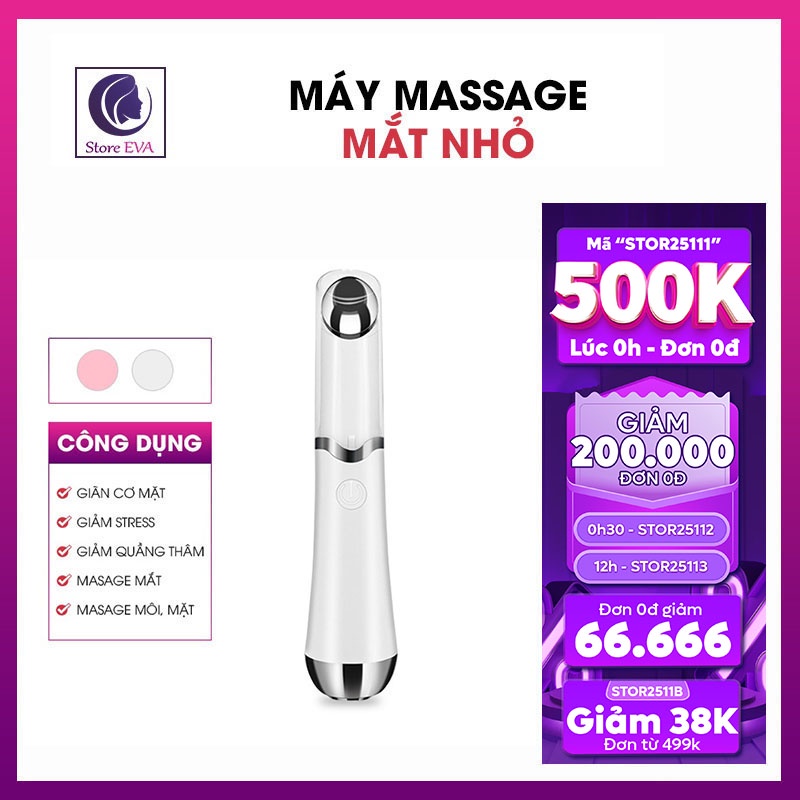 Máy Massage Mắt Mini Bút Massage Mini Sóng Siêu Âm Với Nhiệt, Giúp Giảm Quầng Thâm Bọng Mắt Bảo Hành [6 Tháng]
