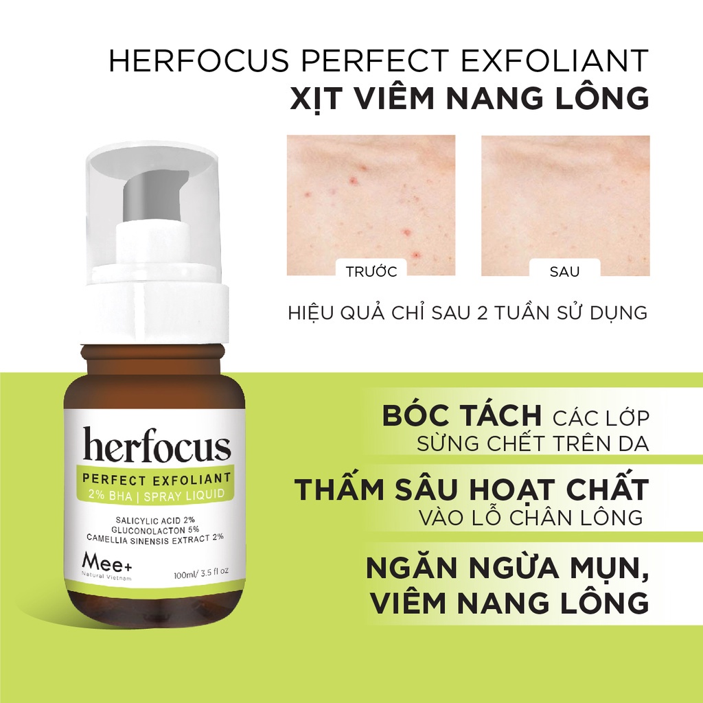 Xịt viêm nang lông HERFOCUS 100ml + Sữa tắm viêm nang lông HERFOCUS 500ml - Bộ liệu trình viêm nang lông Mee Natural
