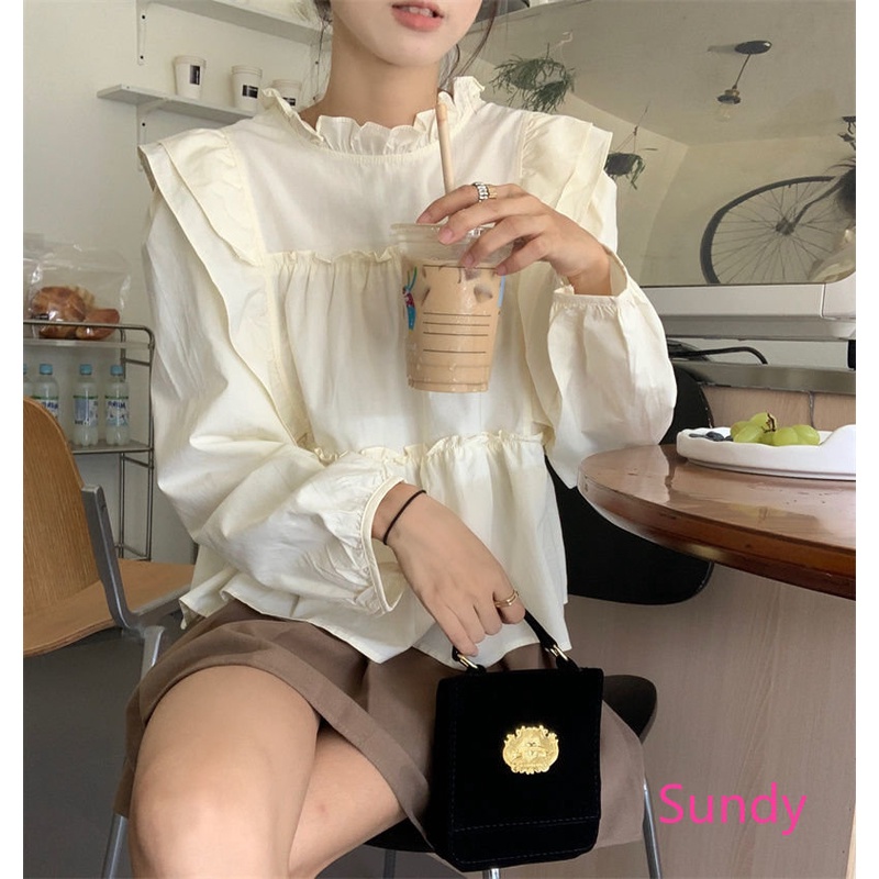 Plus Áo Sơ Mi Tay Dài Xếp Ly Kiểu Pháp Thời Trang Xuân Thu Cho Nữ