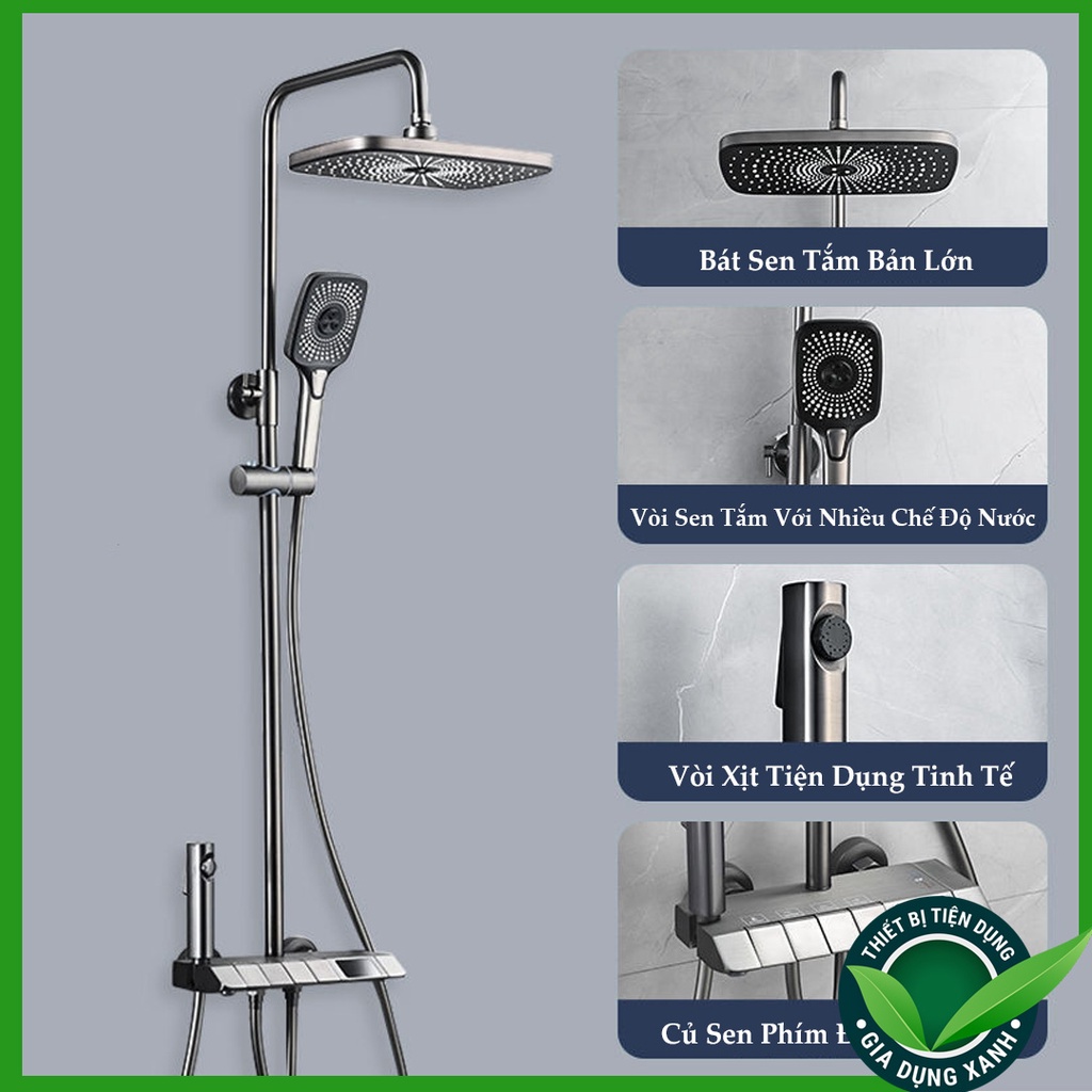 Bộ Sen Cây Tắm Đứng Nóng Lạnh Phím Đàn Có Đồng Hồ Đo Nhiệt - Chất Liệu Đồng Mạ Cao Cấp