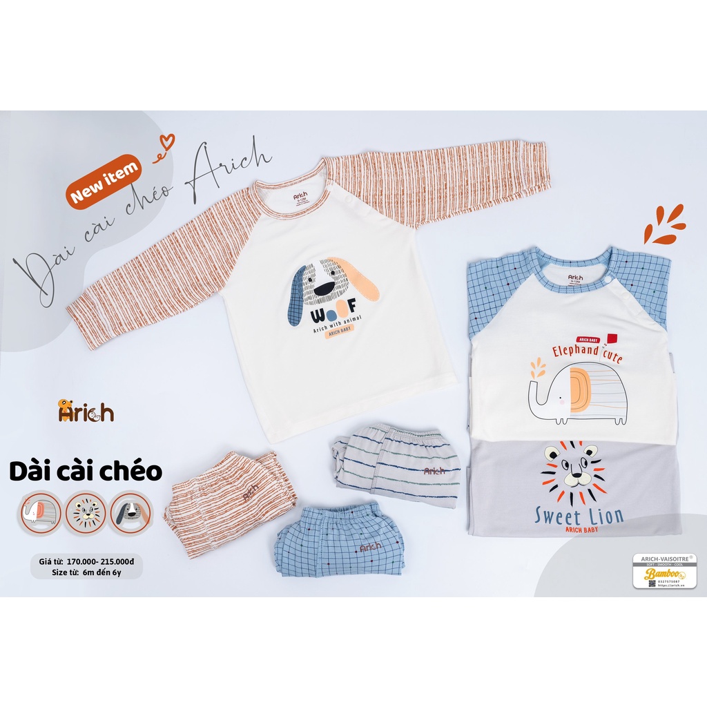 Bộ dài tay cài chéo phối hình vải sợi tre cao cấp Arich