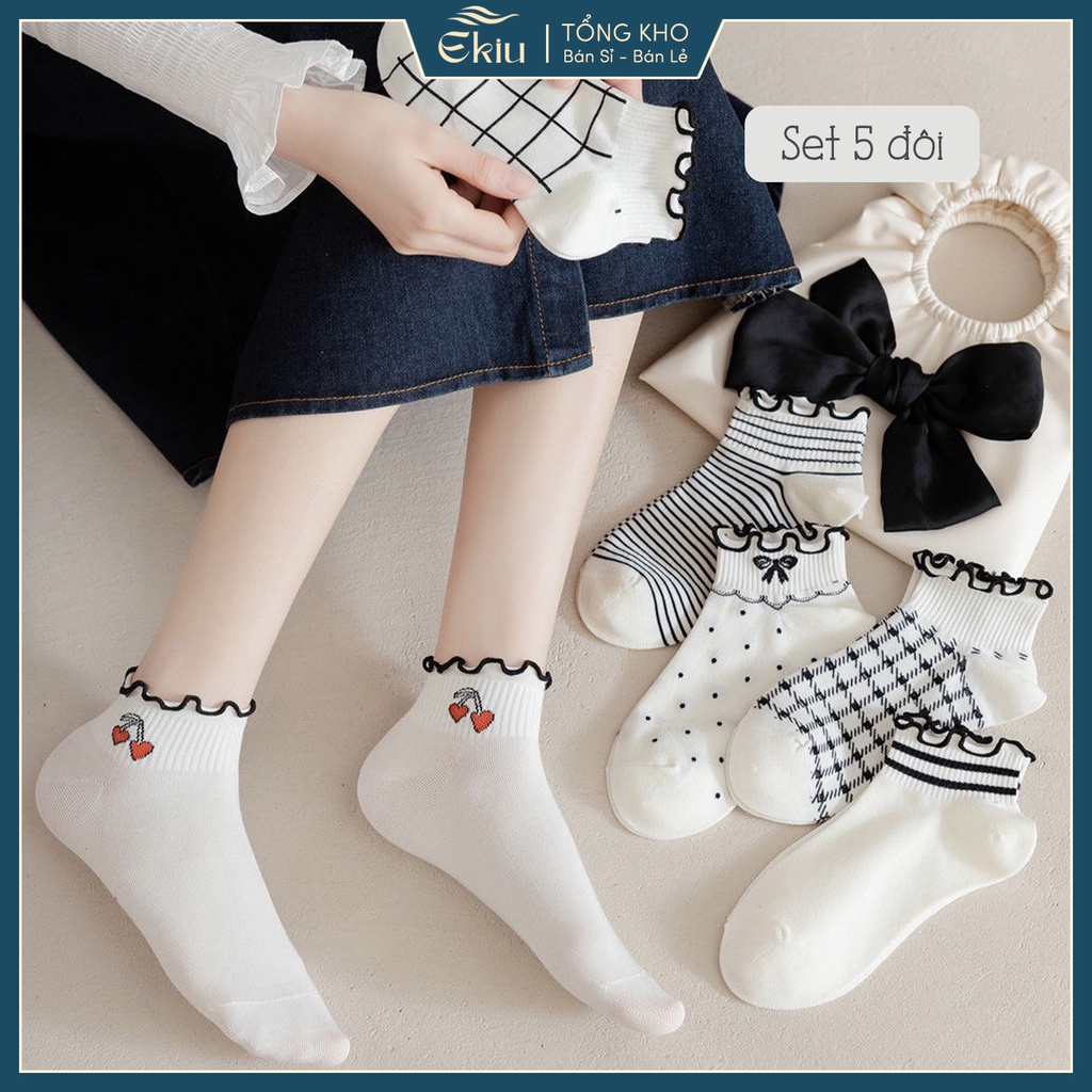 Tất vớ cổ ngắn nữ cute, chất liệu cotton co giãn 4 chiều thoáng khí - Ekiu shop
